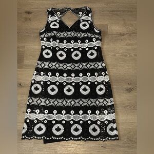 INC International Concepts Black and White Patterned Midi Dress